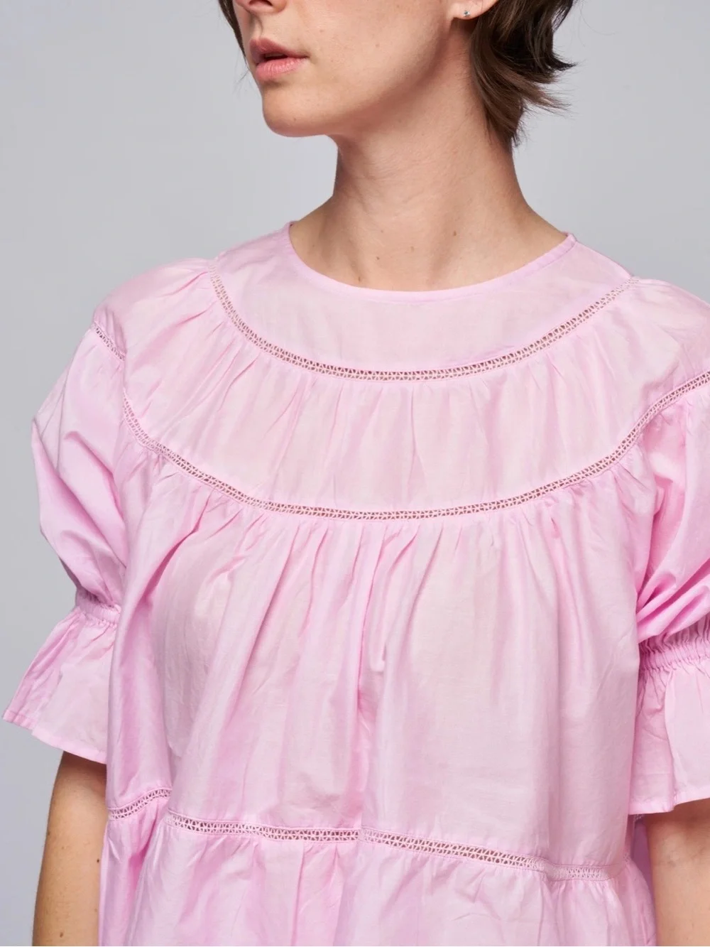 MERLETTE NWOT Sol Top in Pink Peony Babydoll Tiered Size Small